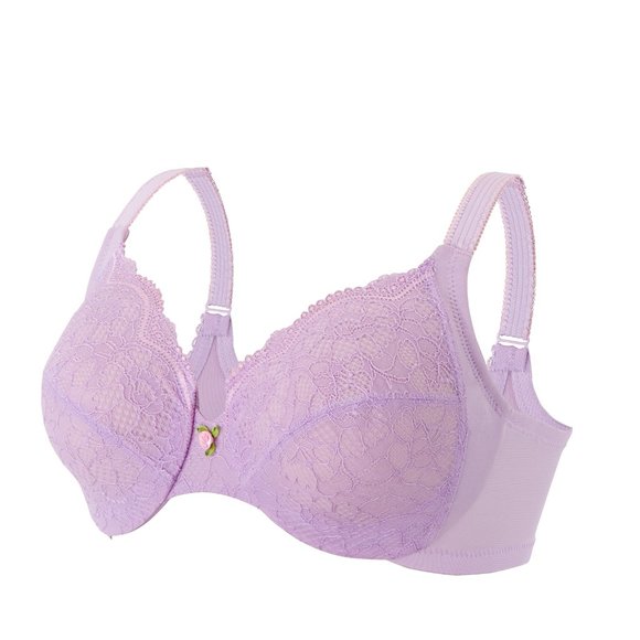 Glamorise 46F Wonderwire Lace Bra (Smooth-Sides-Too!) MAX-COMFORT Violet NEW - Picture 3 of 16